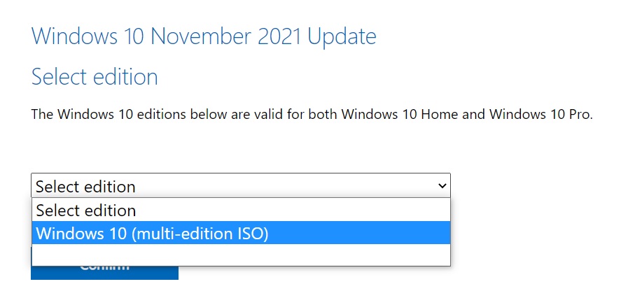 Mise à jour ISO de Windows 10 novembre 2021