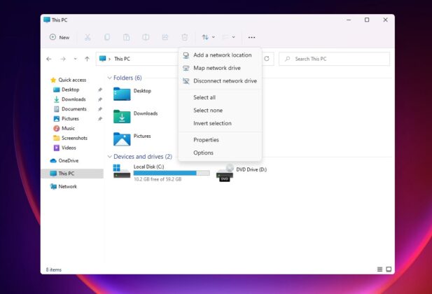 File Explorer command bar