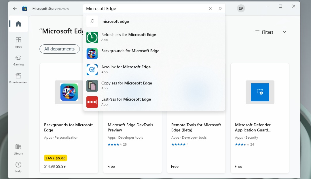 Microsoft Store Edge extensions