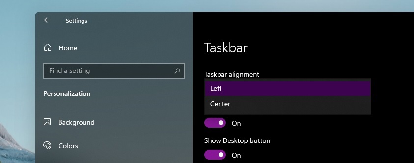 Taskbar settings