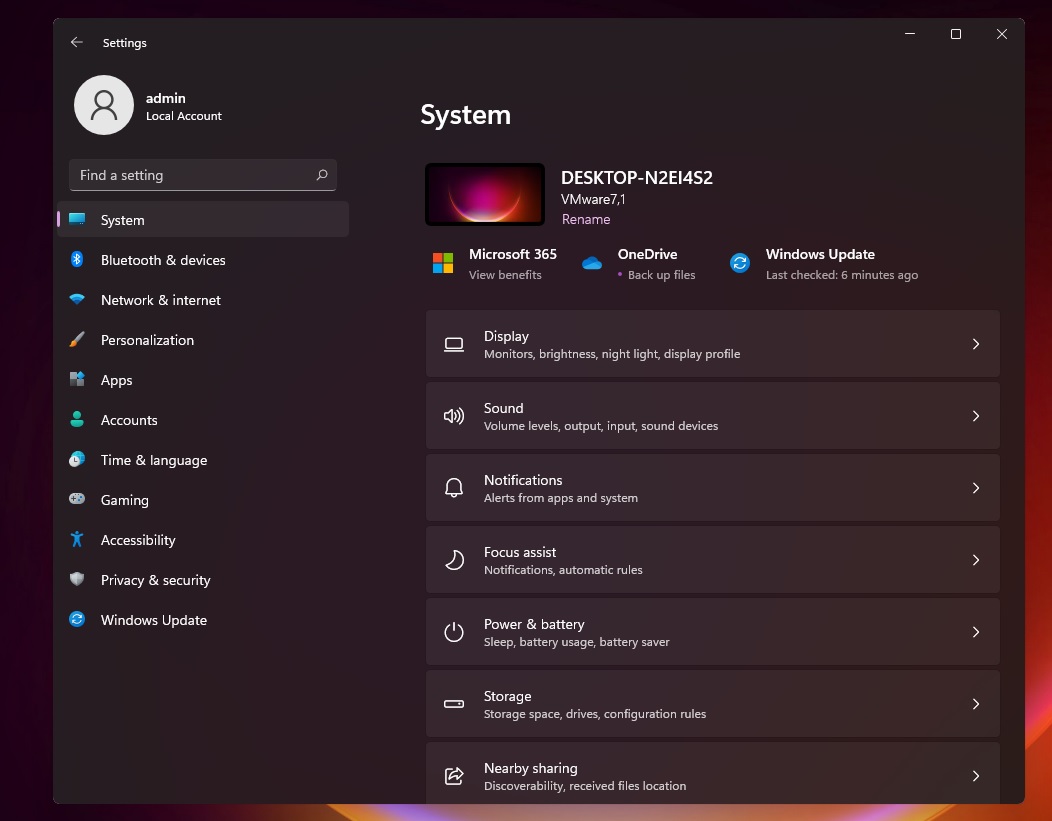 Windows 11 Settings System