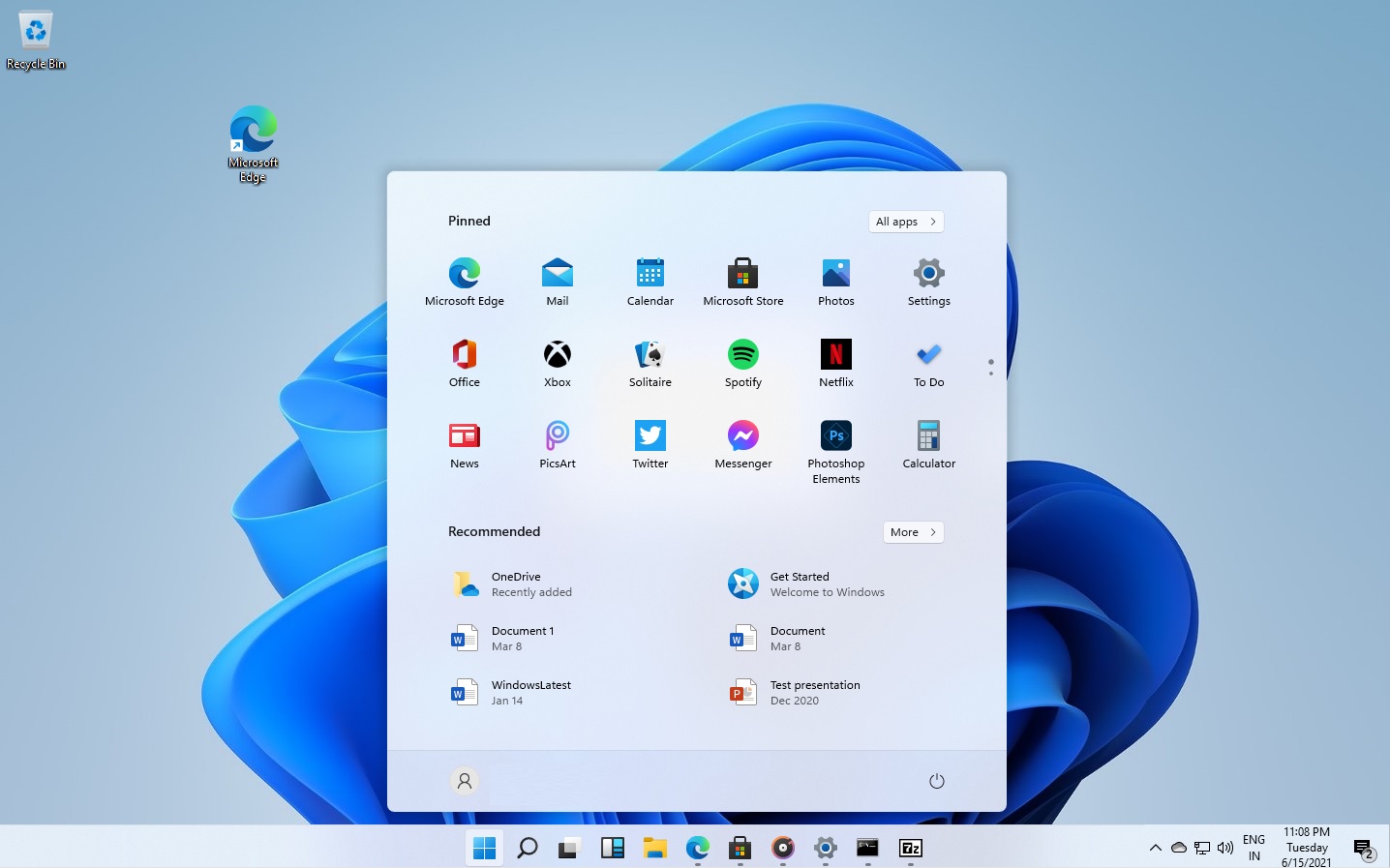 Windows 11 Start Menu design