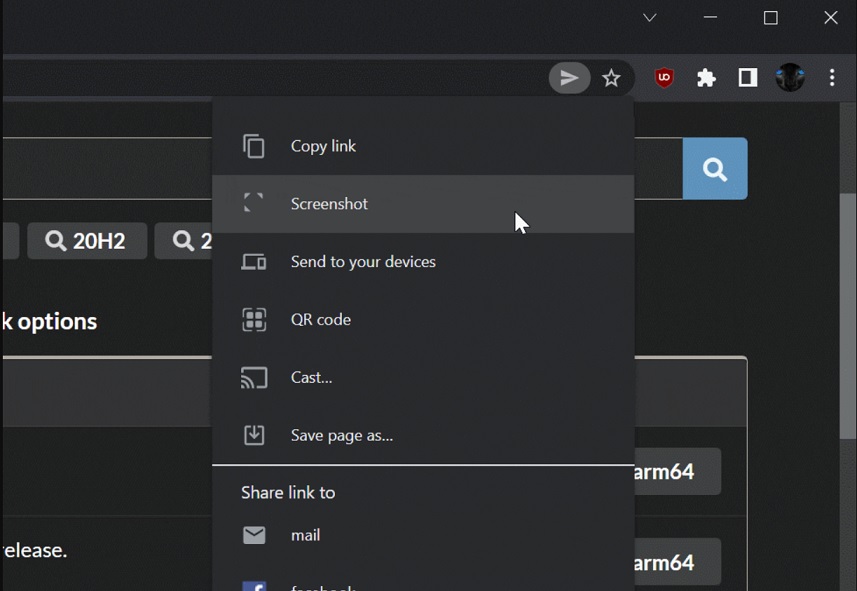 Chrome screenshot shortcut