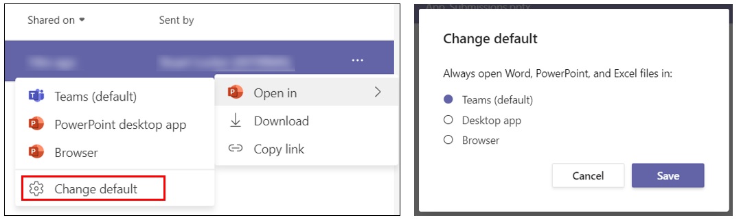 Office default app for Teams