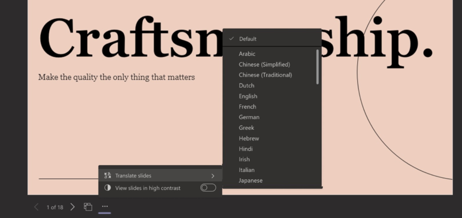 PowerPoint translation in Teams