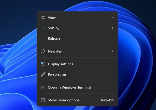 Windows 11 context menu refresh button