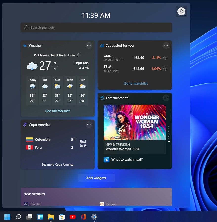 Windows widget entertainment