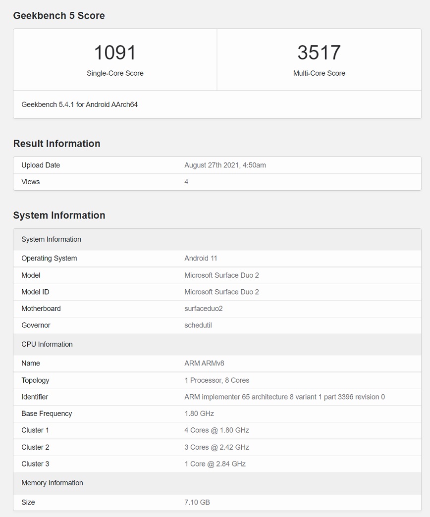 Surface Duo 2 benchmark