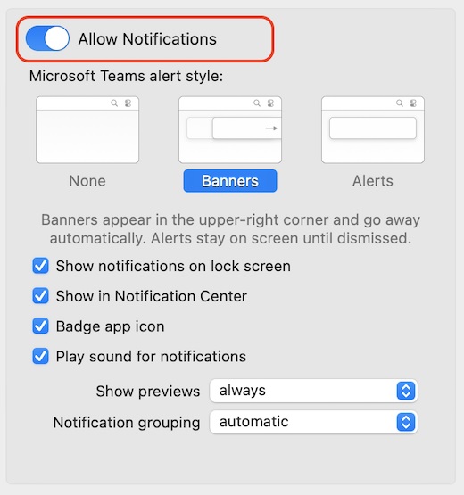 Teams native notifications