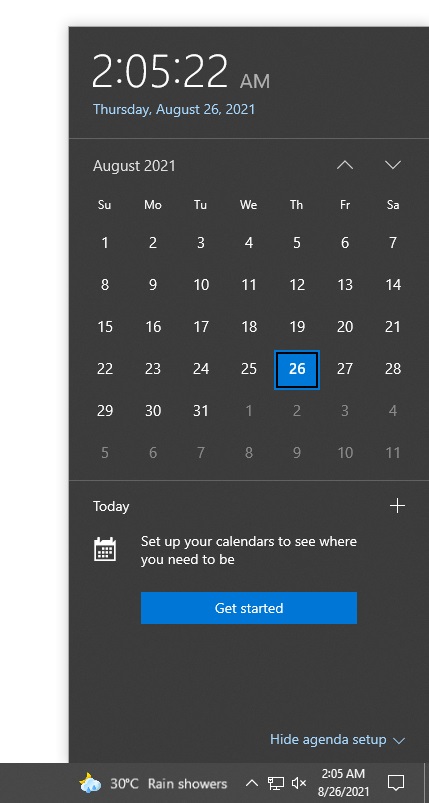 Windows 10 calendar flyout