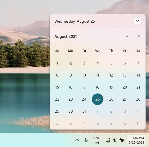 Windows 11 Calendar flyout