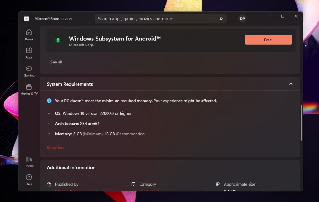 Windows 11's Android Subsystem shows up in the Store, new details revealed