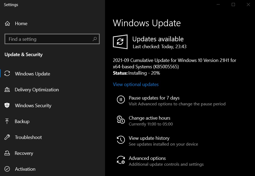 September 2021 Windows Updates