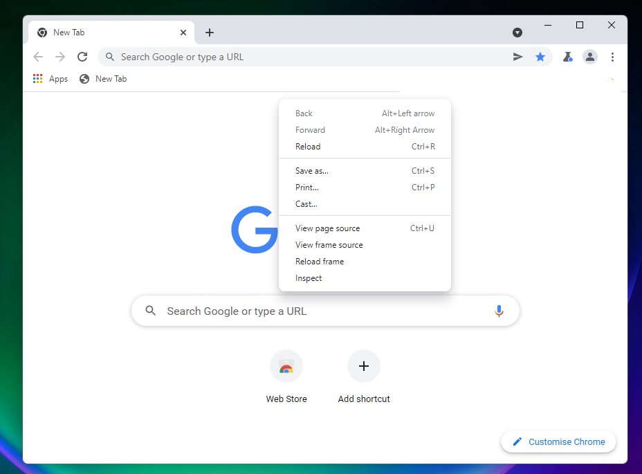 Menu konteks Chrome