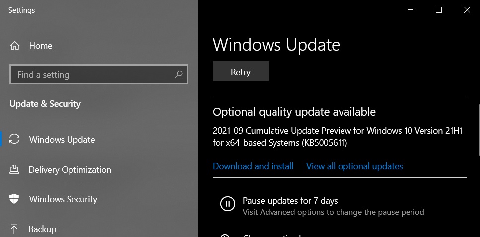 KB5005611 update