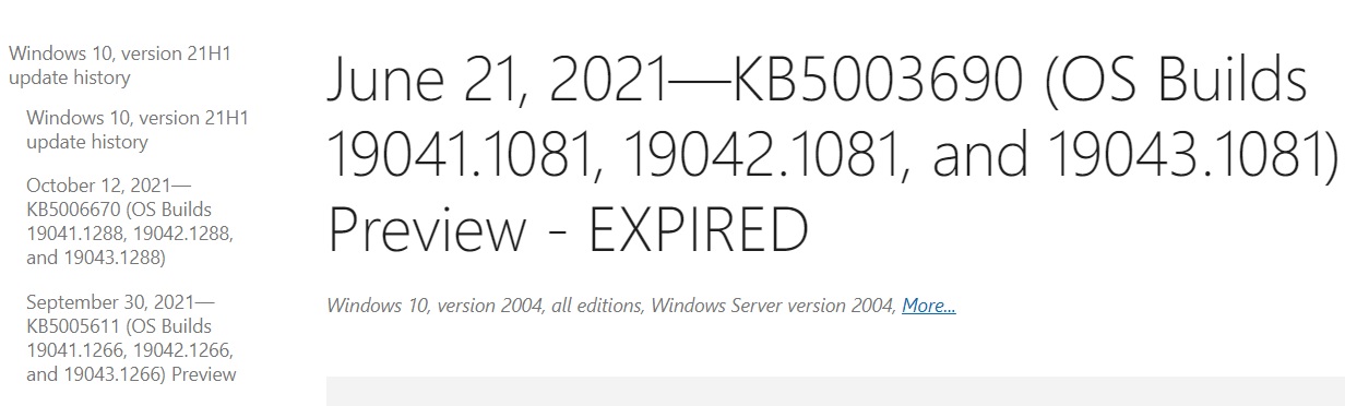 Windows 10 expired updates