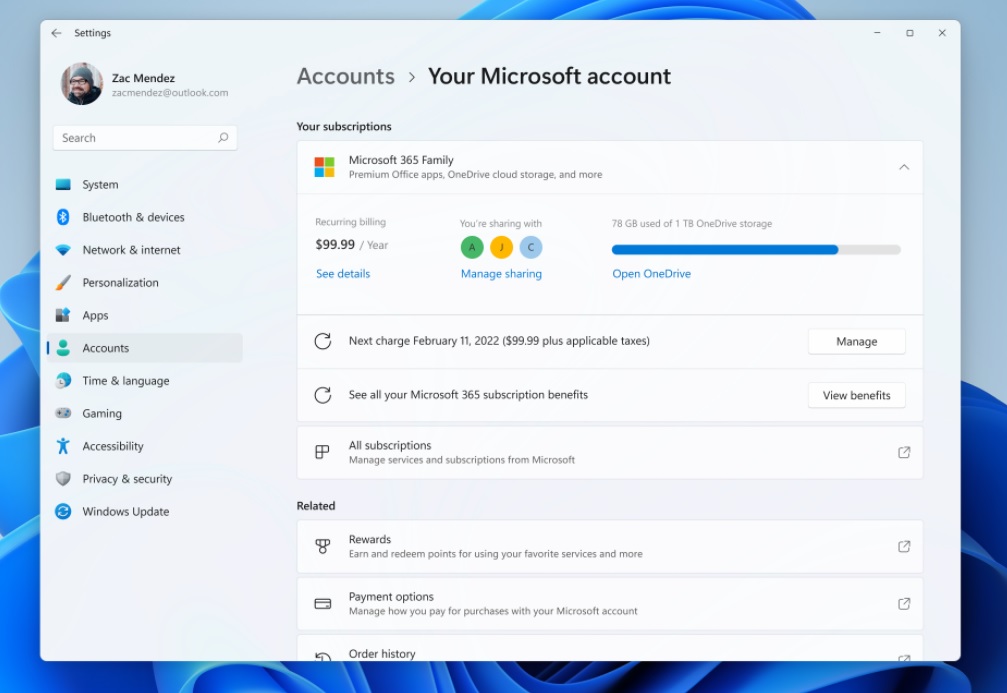 Windows 11 Build 22489 account