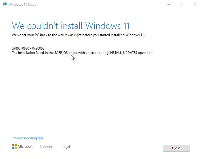 Windows 11 Ox8COF0830