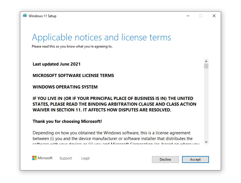 Windows 11 agreement