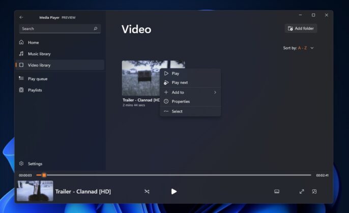 Media Player video library