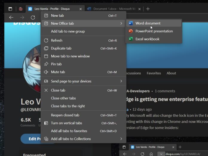 Microsoft、Microsoft EdgeのコンテキストメニューにOfficeを追加