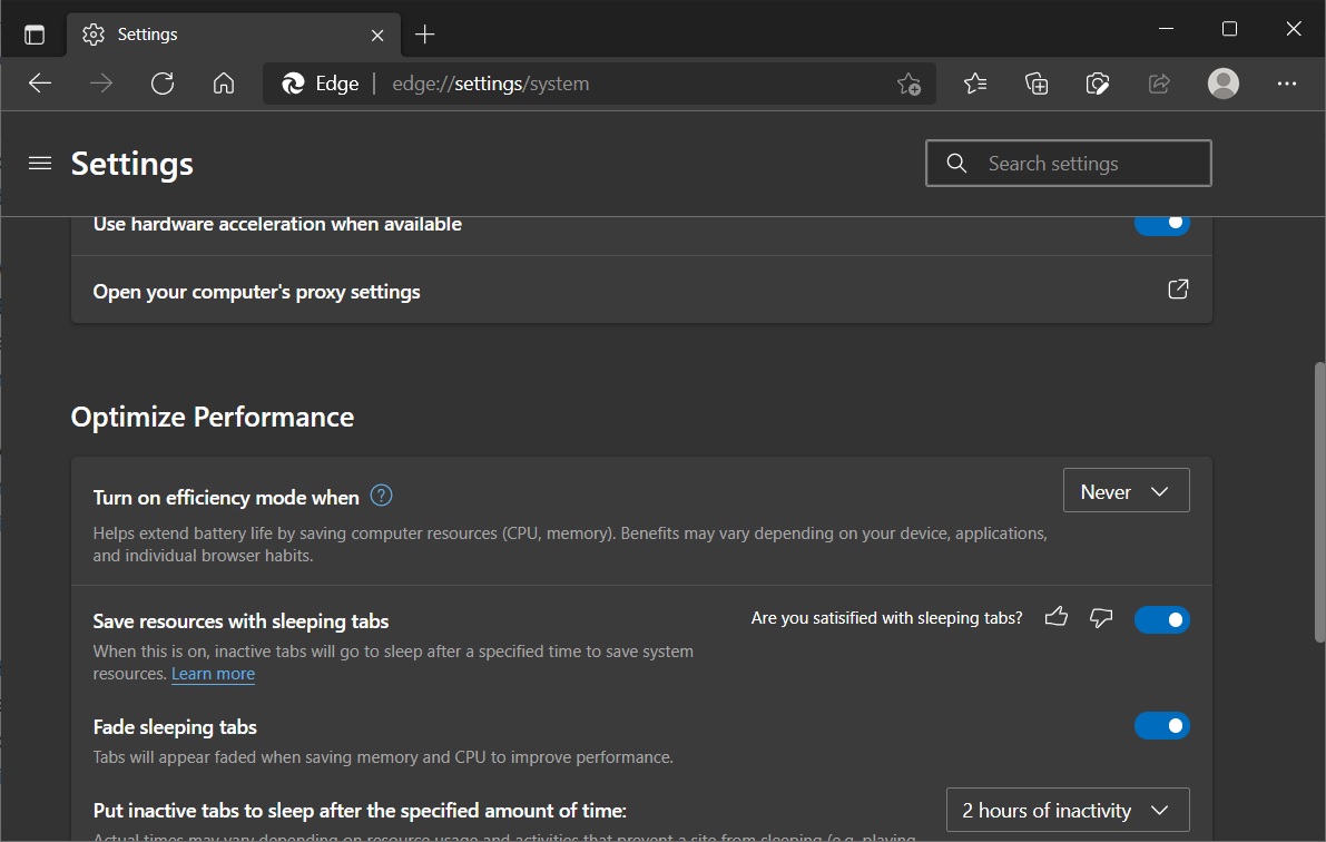 Microsoft Edge efficiency mode