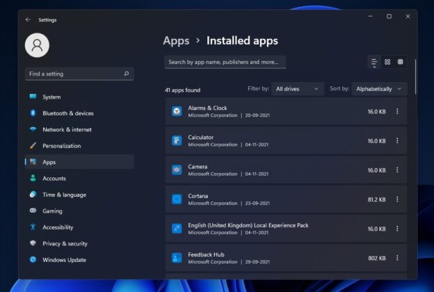 New installed apps list view