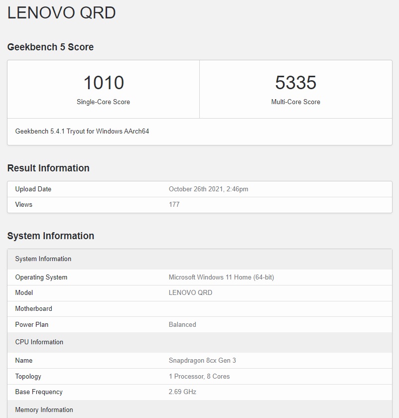 Snapdragon 8cx Gen 3 benchmark