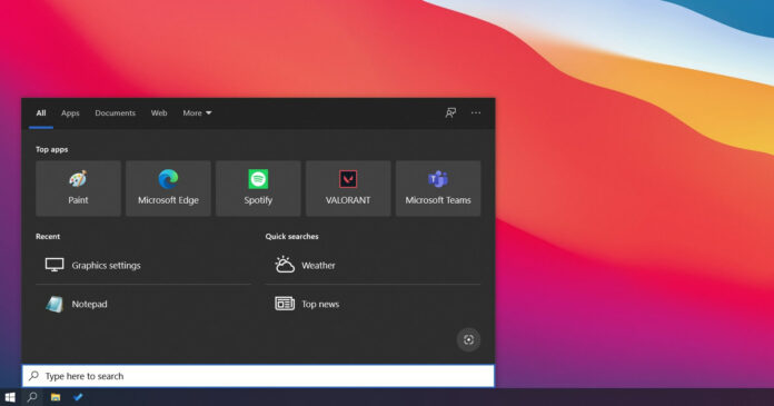 Windows 10 Search dark mode