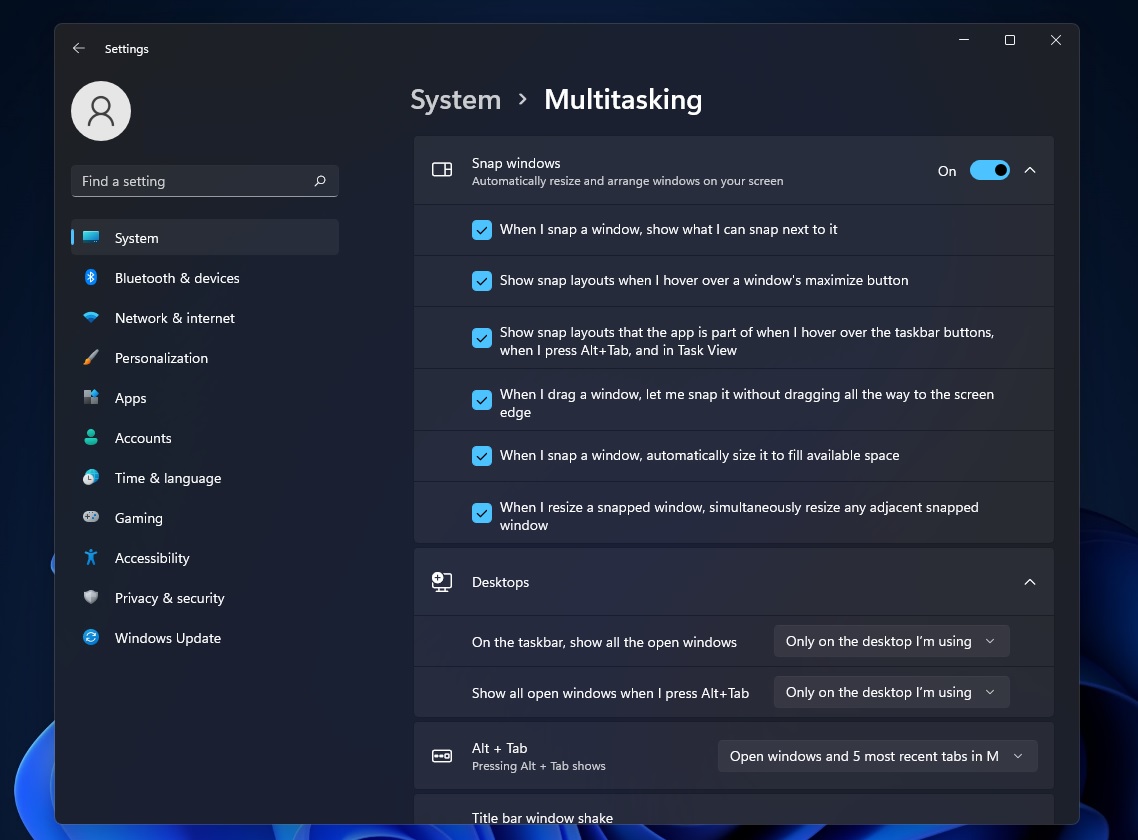 Windows 11 Alt Tab settings