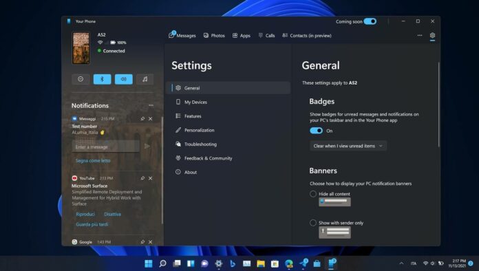 Windows 11 Your Phone app redesign