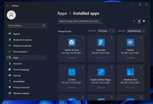 Windows 11 installed apps