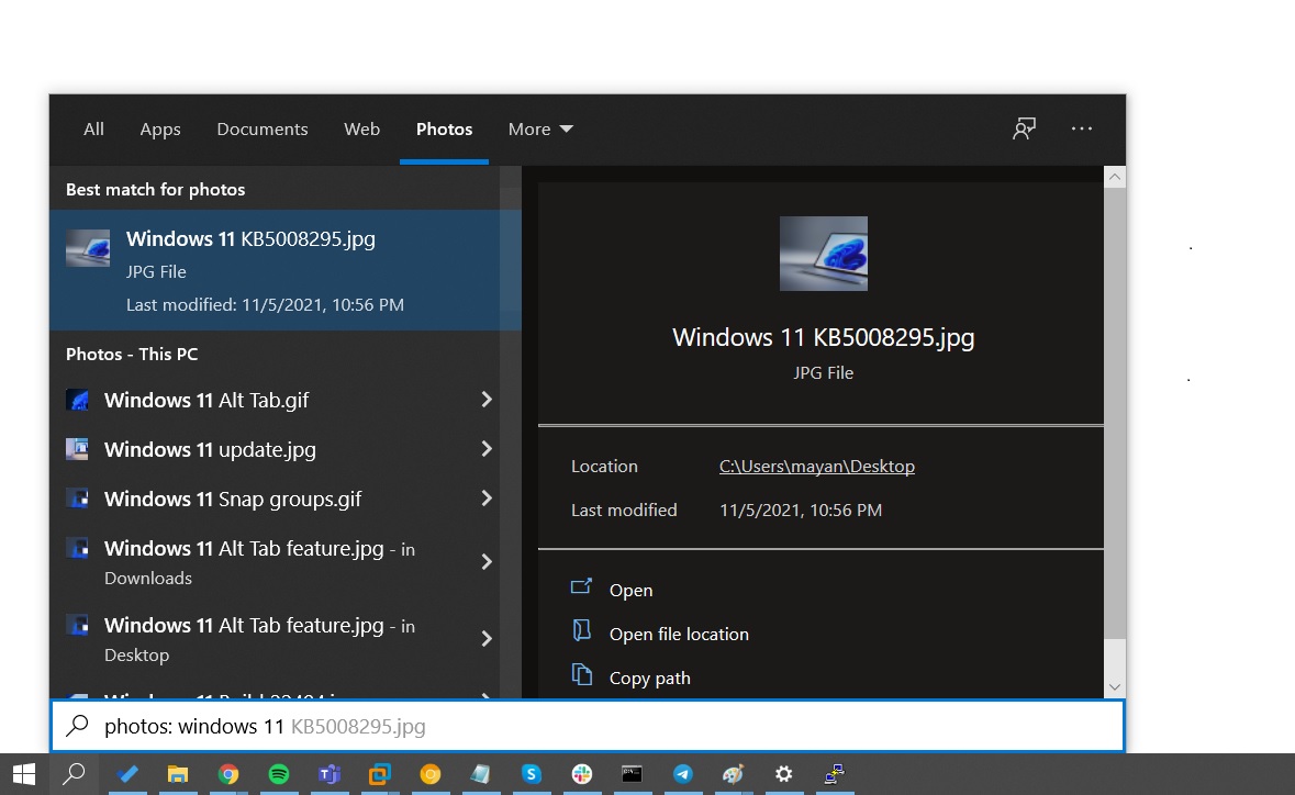 Windows Search dark mode