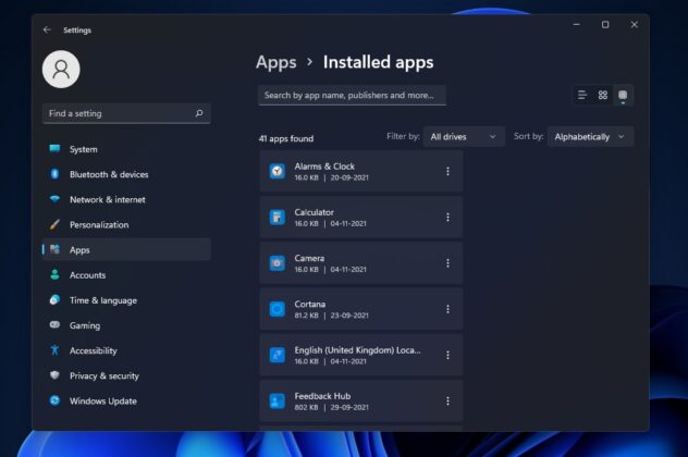 Windows installed apps