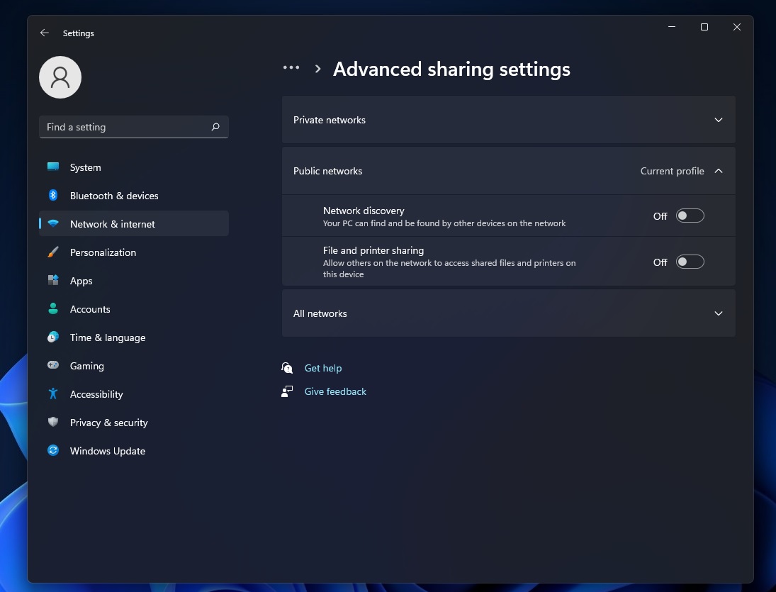 Advanced sharing settings