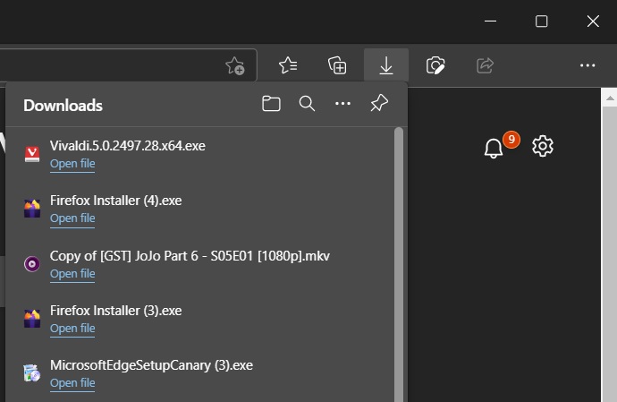Microsoft Edge Downloads hub
