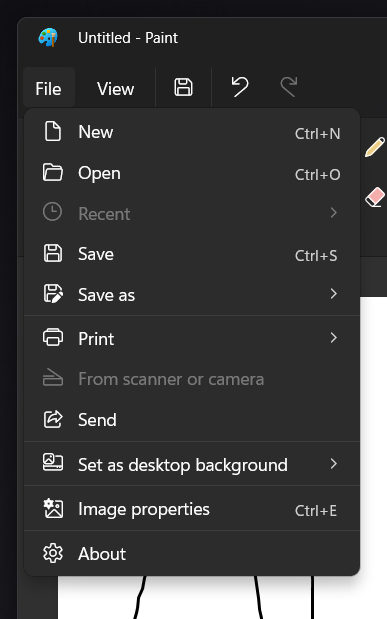 Paint dark menu