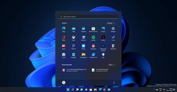 Windows 11 Start Menu layout