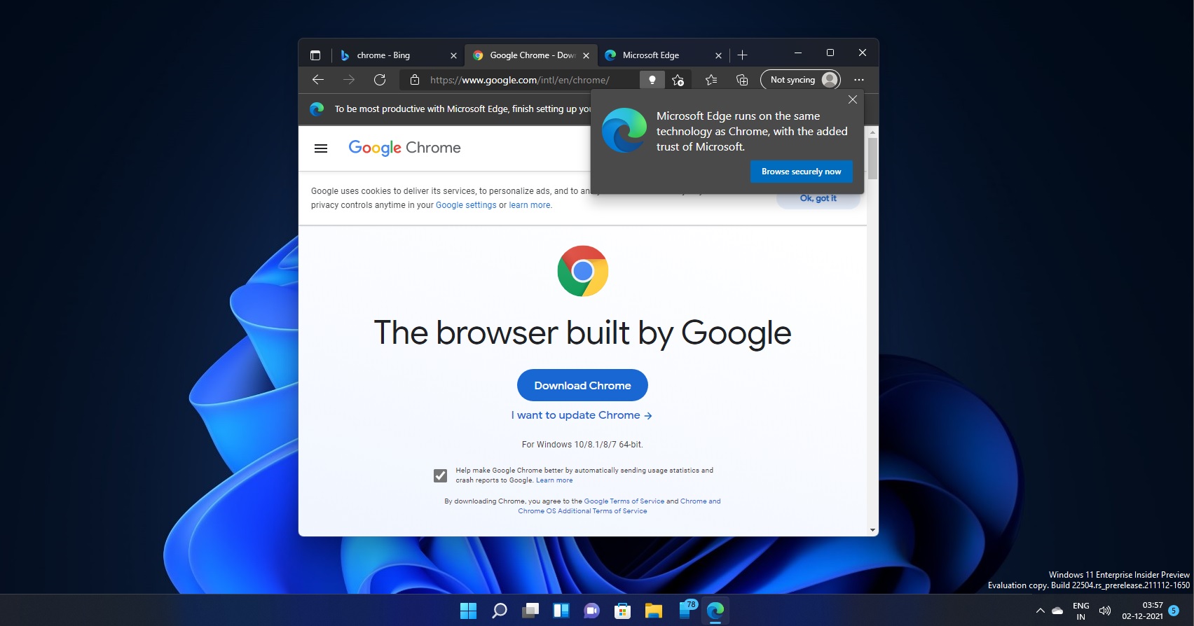 Edge questiona usuários que fazem download do Chrome