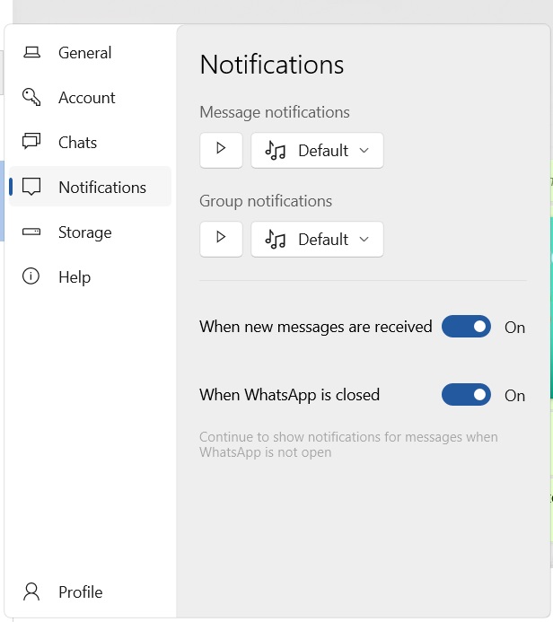 WhatsApp notifications UI