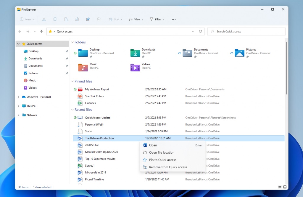 File Explorer Quick Access