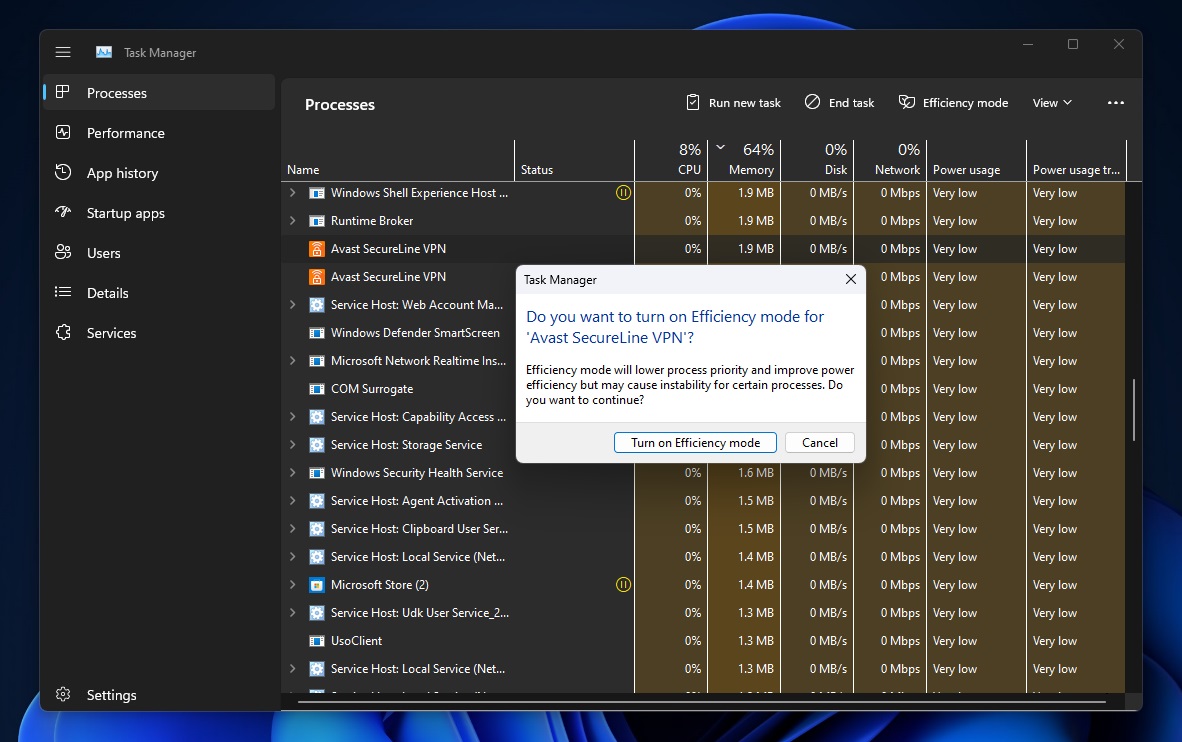 Task Manager efficiency mode