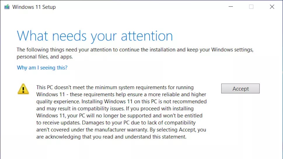 Alerta de instalación de Windows 11