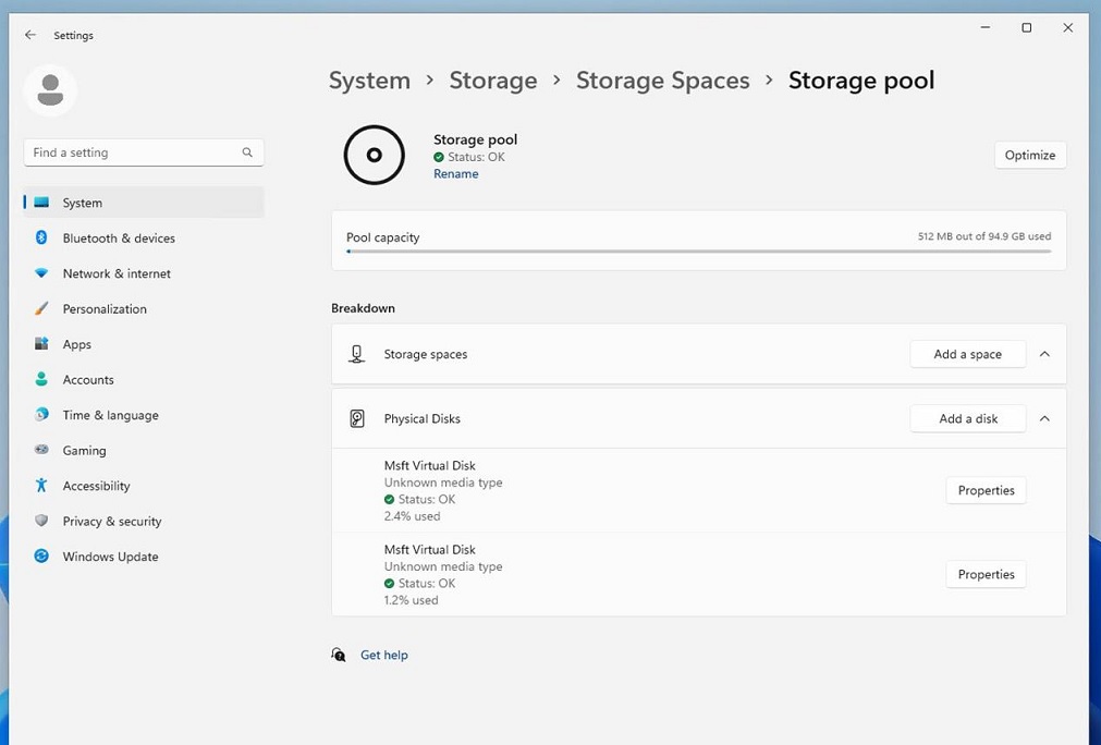 Windows 11 Storage Spaces