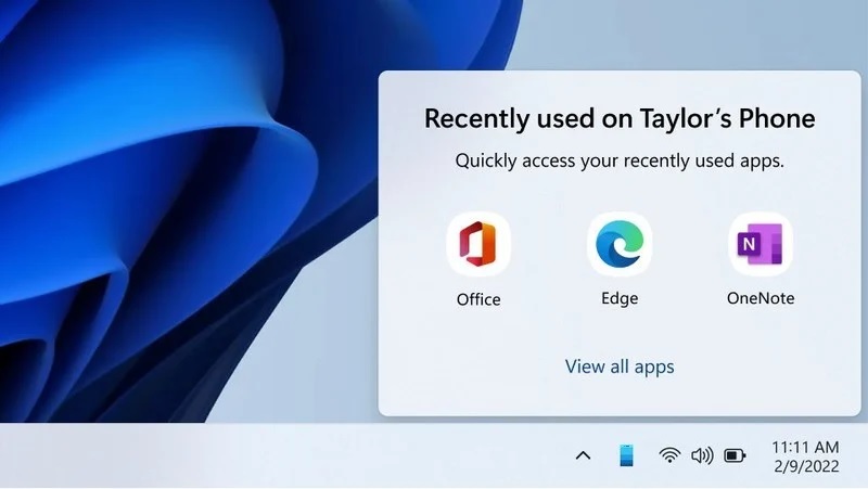 Your Phone app taskbar