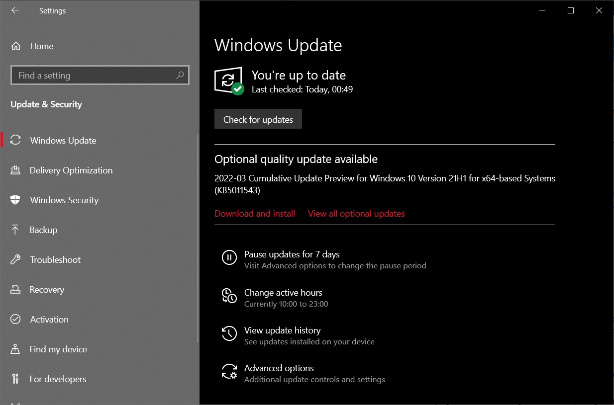 KB5011543 Windows Update