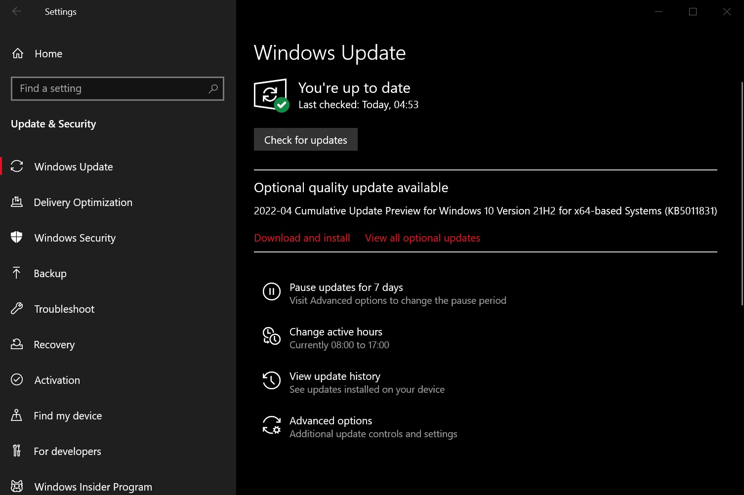 KB5011831 Windows 10 update