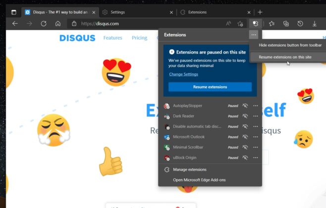 Microsoft Edge will soon let you pause extensions on specific sites