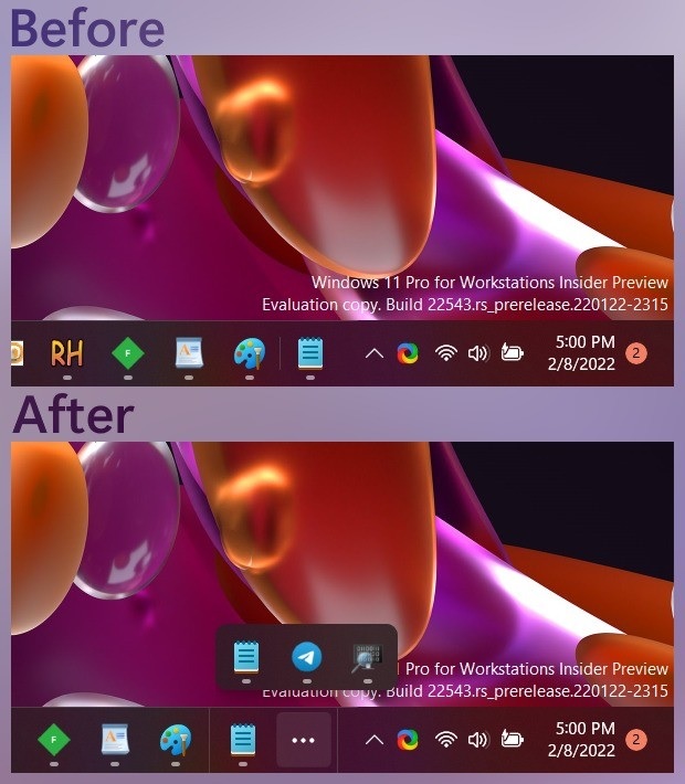 Taskbar overflow UI