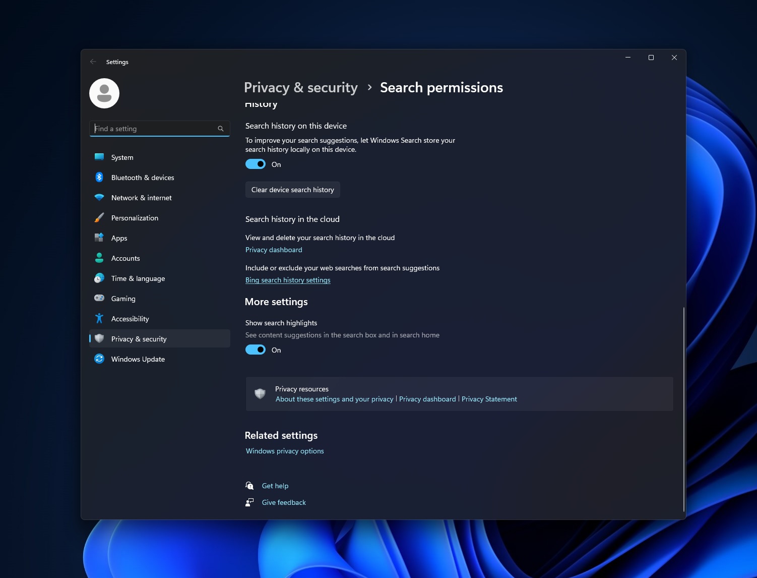 Windows 11 Search Settings